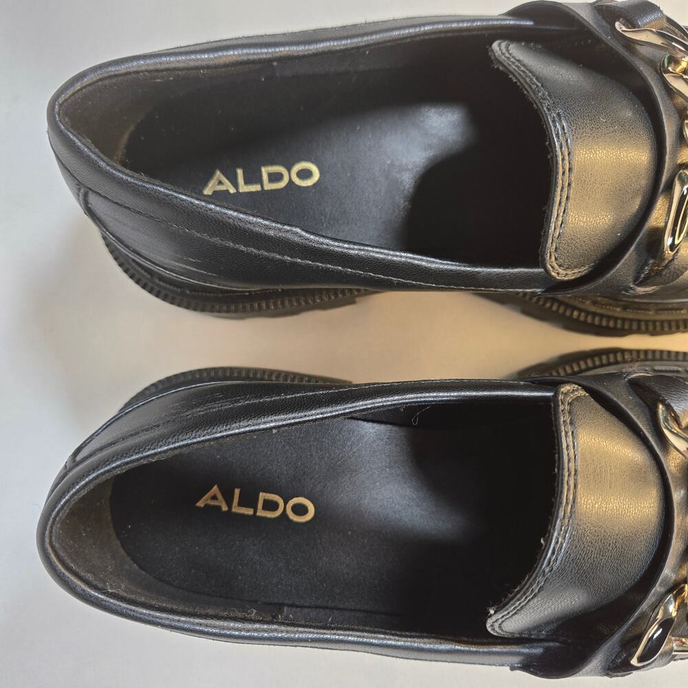 ALDO BRIXTON Womens Platform Slip-On Shoes Size US 7 Black Gold Chain Accent - Picture 2 of 7